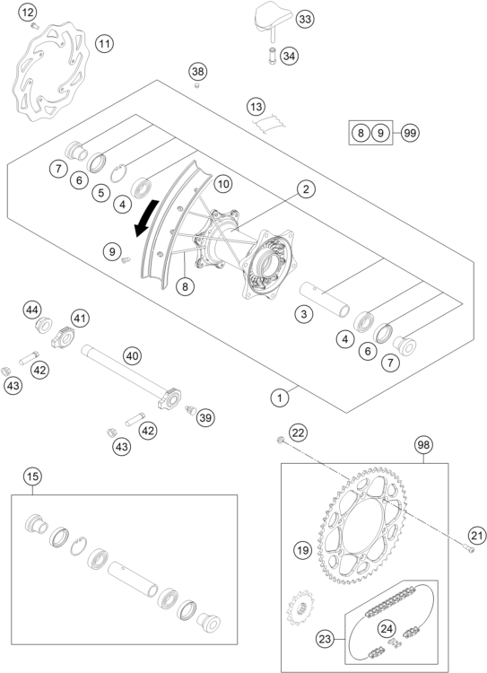 Sprängskiss: Rear Wheel – KTM 250 XC-W 2015