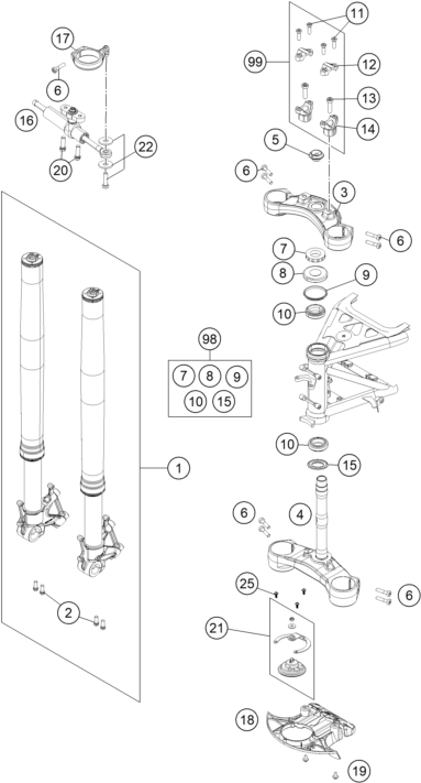 Sprängskiss: Front Fork, Triple Clamp – KTM 1190 ADVENTURE R ABS 2016