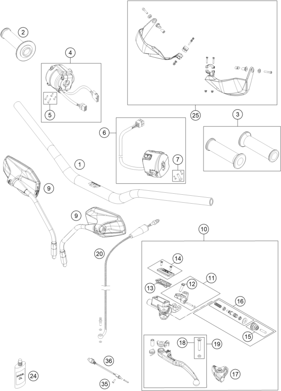 Sprängskiss: Handlebar, Controls – KTM 1190 ADVENTURE ABS GREY 2015