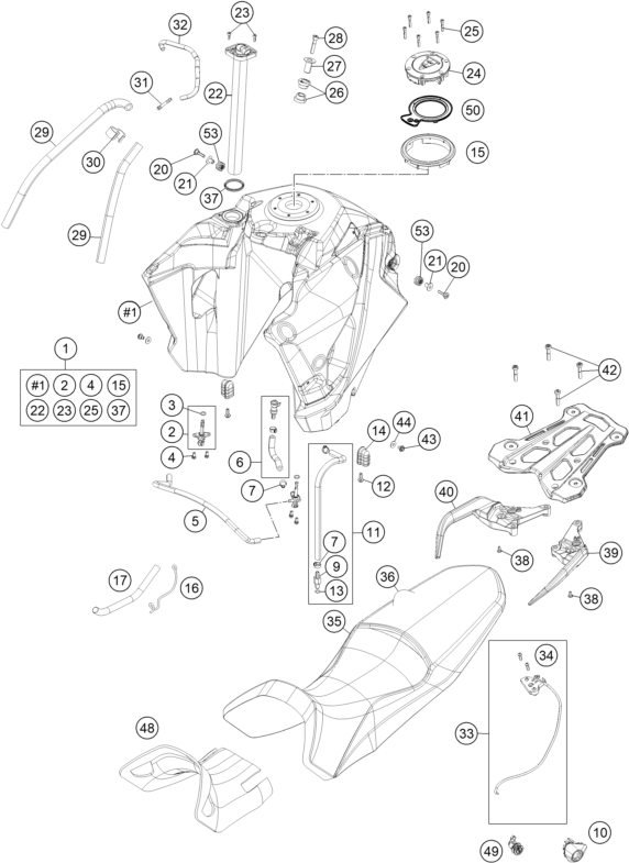 Sprängskiss: Tank, Seat – KTM 1190 ADVENTURE R ABS 2016