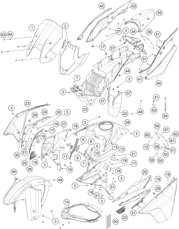 Sprängskiss: Mask, Fenders – KTM 1050 ADVENTURE ABS 2015