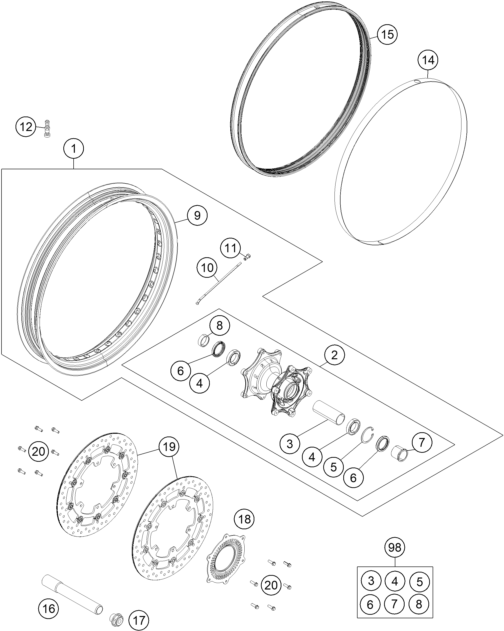Sprängskiss: Front Wheel – KTM 1190 ADVENTURE ABS GREY 2016