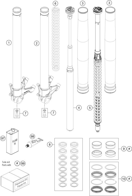 Sprängskiss: Front Fork Disassembled – KTM 1290 SUPER ADV. S BLACK 17