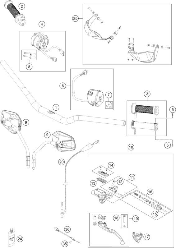 Sprängskiss: Handlebar, Controls – KTM 1290 SUPER ADVENTURE WH ABS 15