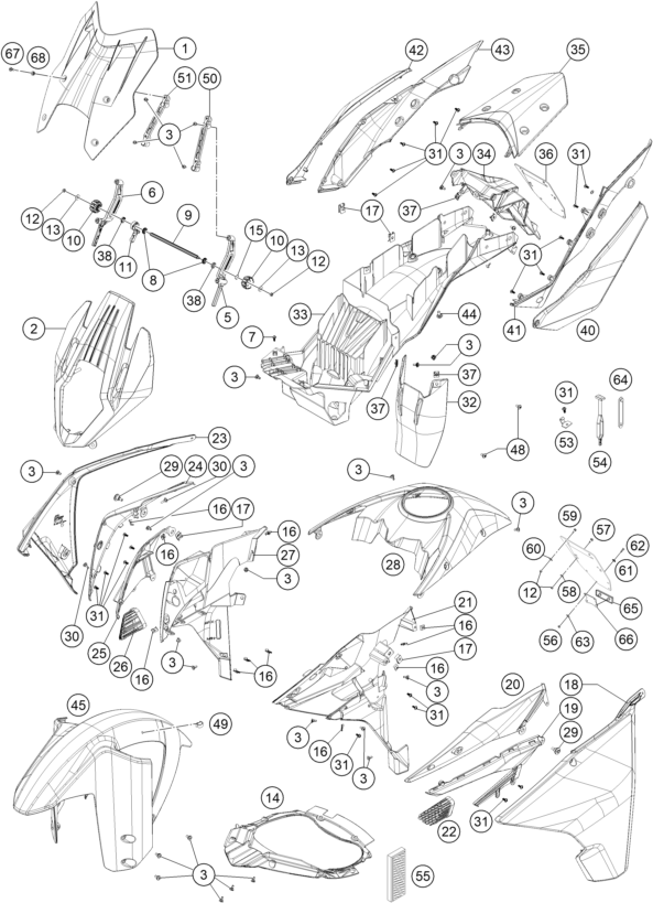 Sprängskiss: Mask, Fenders – KTM 1290 SUPER ADVENTURE WH ABS 15