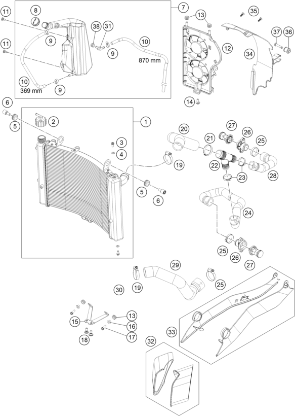 Sprängskiss: Cooling System – KTM 1290 SUPER ADVENTURE WH ABS 15