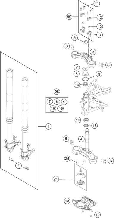 Sprängskiss: Front Fork, Triple Clamp – KTM 1050 ADVENTURE ABS 2015