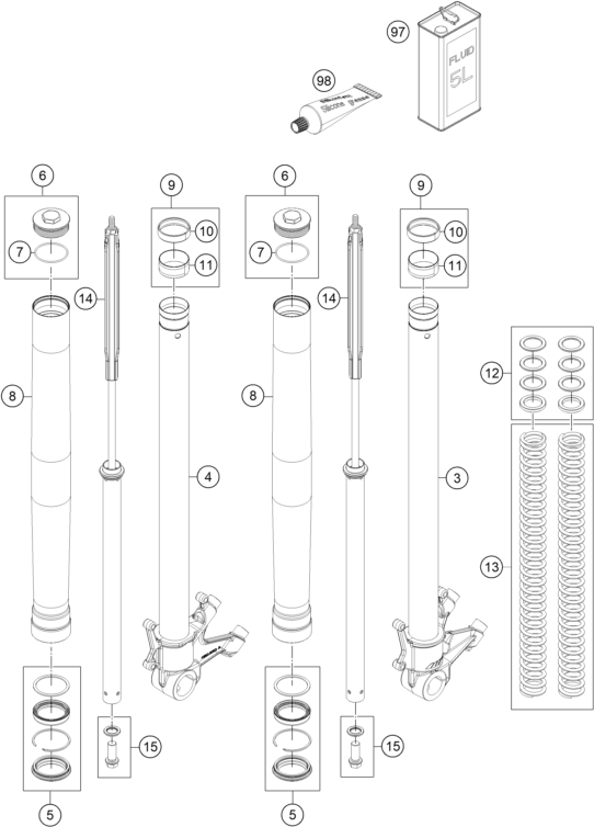 Sprängskiss: Front Fork Disassembled – KTM 1050 ADVENTURE ABS 2015