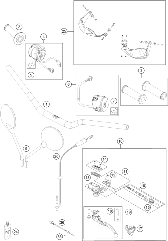 Sprängskiss: Handlebar, Controls – KTM 1050 ADVENTURE ABS 2015