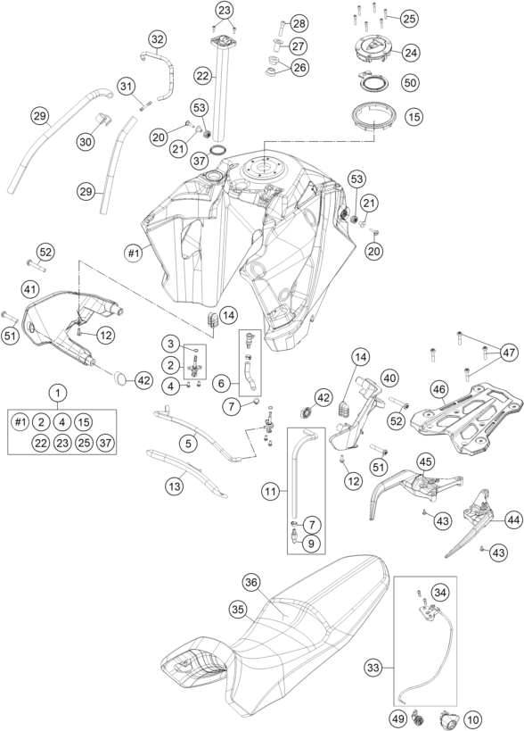 Sprängskiss: Tank, Seat – KTM 1050 ADVENTURE ABS 2015