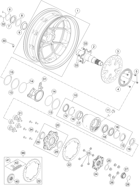 Sprängskiss: Rear Wheel – KTM 1290 SUPERDUKE R BLACK ABS 15