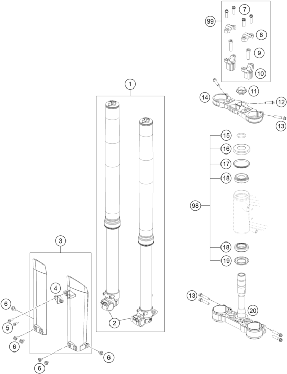 Sprängskiss: Front Fork, Triple Clamp – KTM FREERIDE E-SM 2015