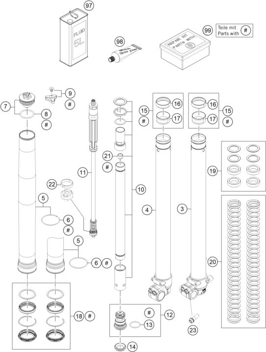 Sprängskiss: Front Fork Disassembled – KTM FREERIDE 350 2014