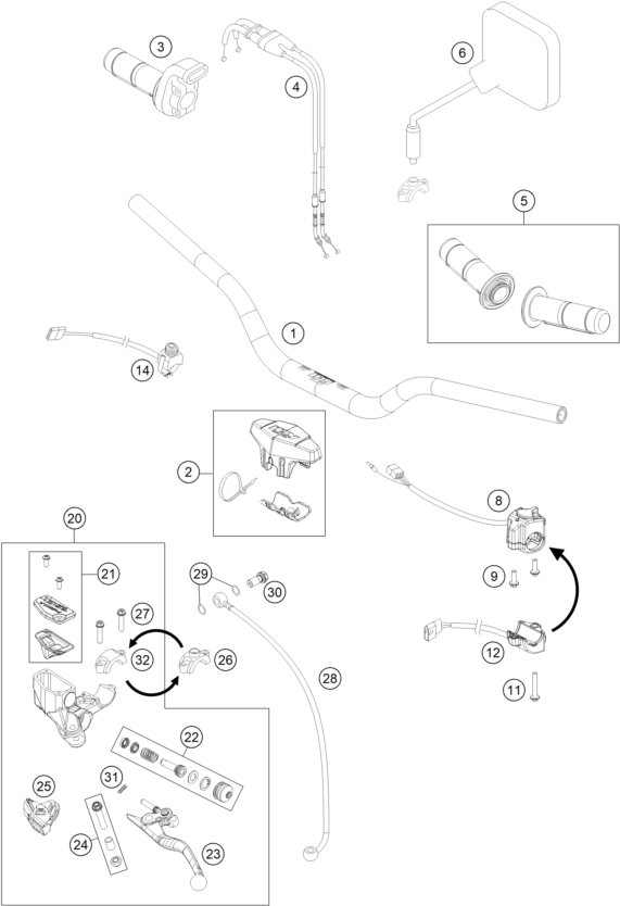 Sprängskiss: Handlebar, Controls – KTM FREERIDE 350 2015