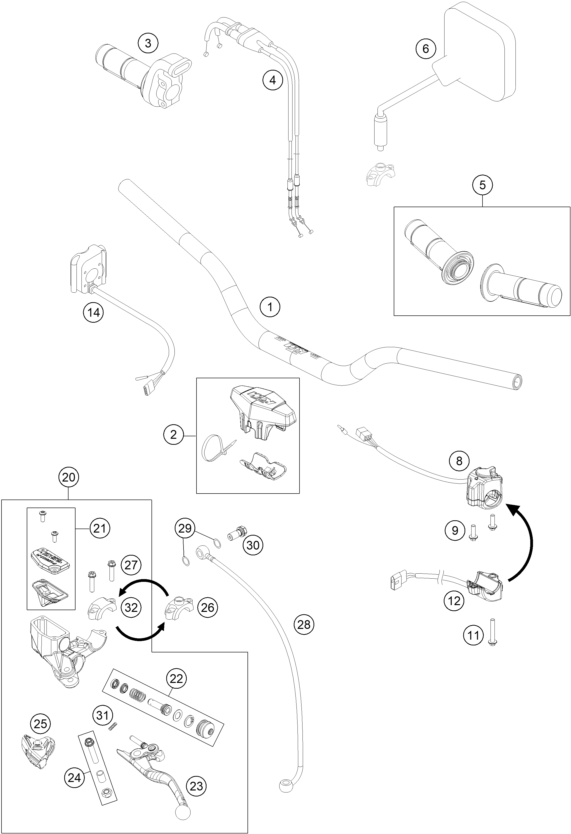 Sprängskiss: Handlebar, Controls – KTM FREERIDE 350 2015