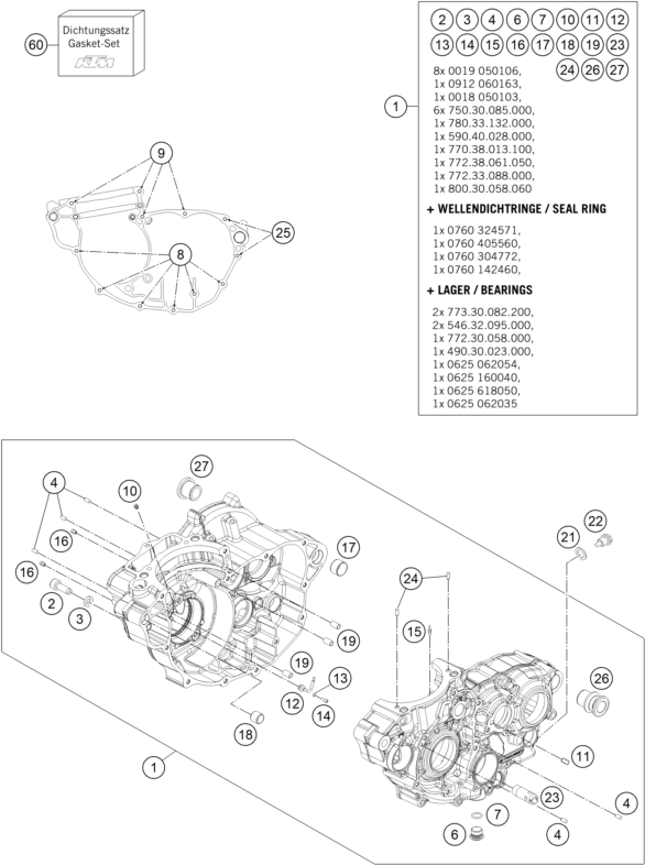 Sprängskiss: Engine Case – KTM FREERIDE 350 2015