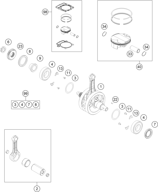 Sprängskiss: Crankshaft, Piston – KTM FREERIDE 350 2015