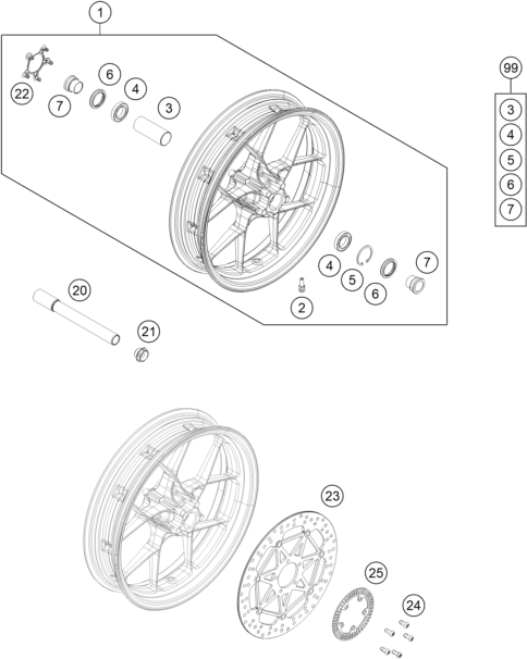Sprängskiss: Front Wheel – KTM 690 DUKE WHITE ABS 2015