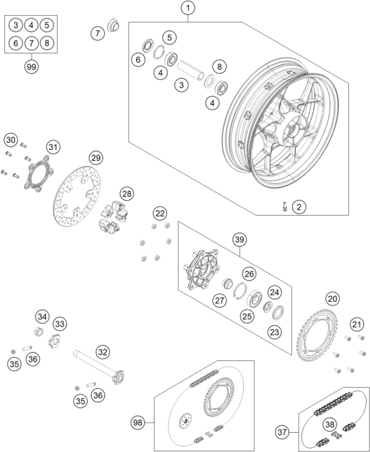 Sprängskiss: Rear Wheel – KTM 690 DUKE WHITE ABS 2015