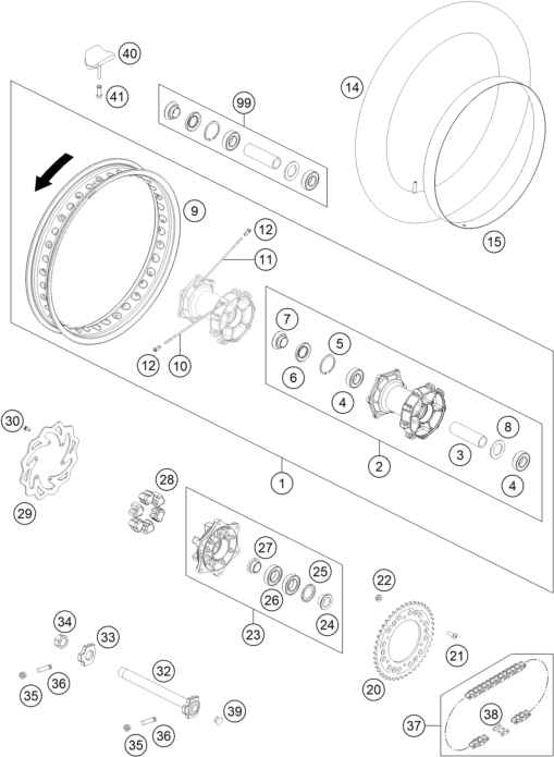 Sprängskiss: Rear Wheel – KTM 450 RALLY FACTORY REPLICA 2015