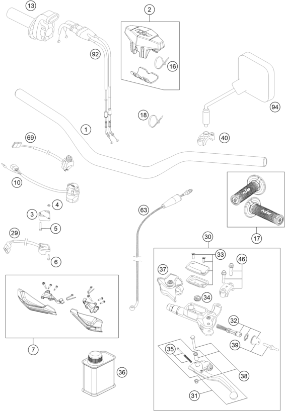 Sprängskiss: Handlebar, Controls – KTM 250 EXC-F CKD 2015