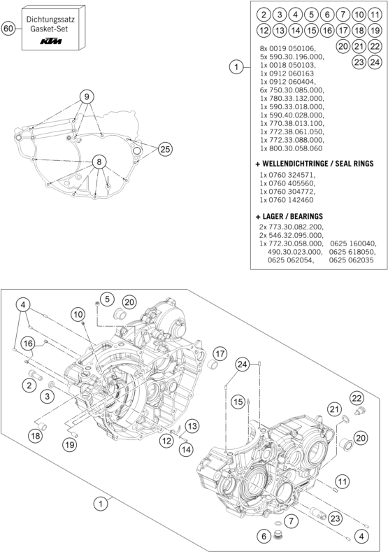 Sprängskiss: Engine Case – KTM 350 EXC-F 2015