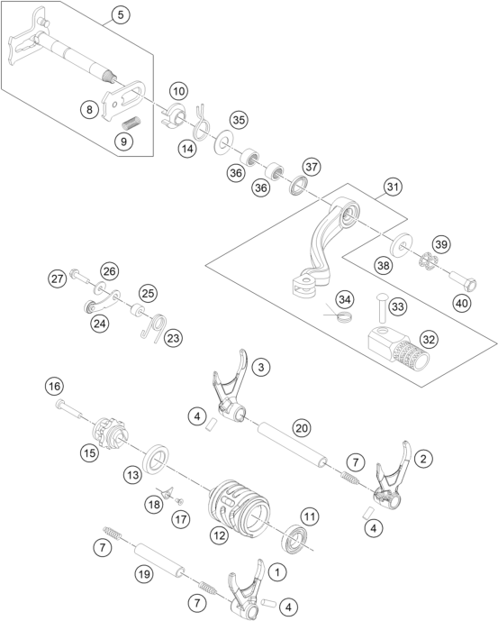 Sprängskiss: Shifting Mechanism – KTM 350 EXC-F 2015