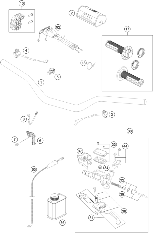 Sprängskiss: Handlebar, Controls – KTM 450 SX-F FACTORY EDITION 2015