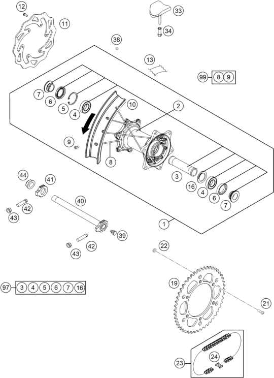 Sprängskiss: Rear Wheel – KTM 450 SX-F 2015