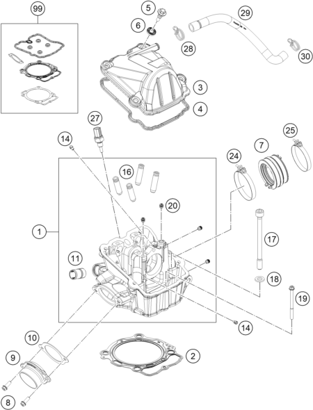 Sprängskiss: Cylinder Head – KTM 450 XC-F 2018
