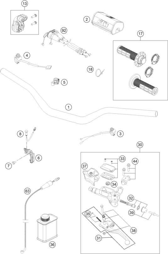 Sprängskiss: Handlebar, Controls – KTM 350 SX-F 2016