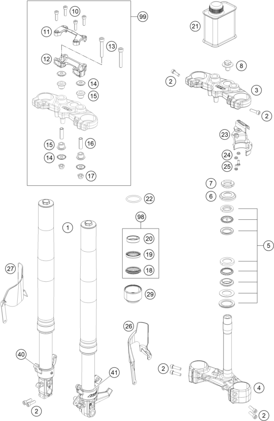 Sprängskiss: Front Fork, Triple Clamp – KTM 390 DUKE BL. ABS B.D. 16