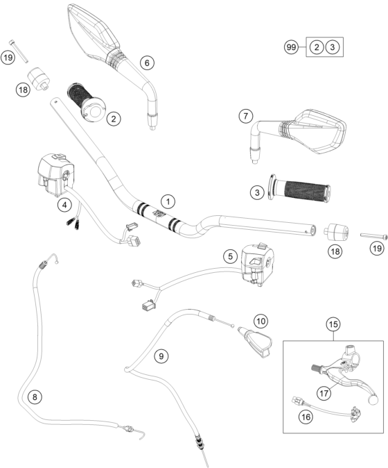 Sprängskiss: Handlebar, Controls – KTM 390 DUKE BL. ABS B.D. 15