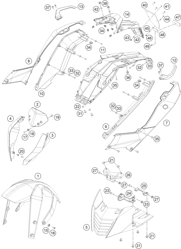 Sprängskiss: Mask, Fenders – KTM 390 DUKE BL. ABS B.D. 15