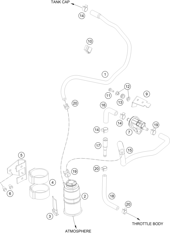 Sprängskiss: Evaporative Canister – KTM 390 DUKE BLACK ABS BAJ.DIR. 14