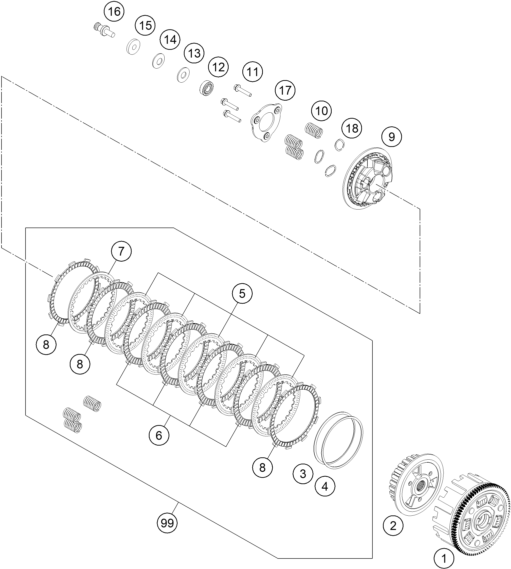 Sprängskiss: Clutch – KTM 250 Duke, white 2019