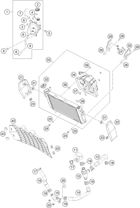 Sprängskiss: Cooling System – KTM 390 DUKE BL. ABS CKD 15