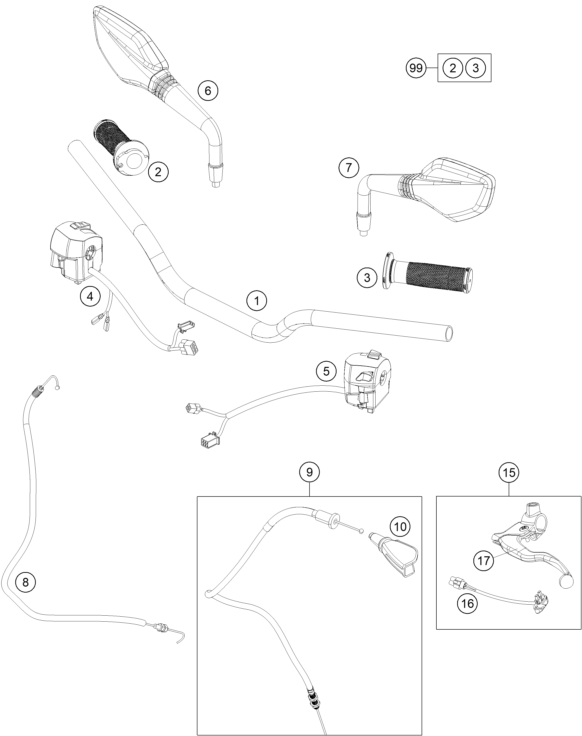 Sprängskiss: Handlebar, Controls – KTM 125 DUKE ORANGE ABS 2015