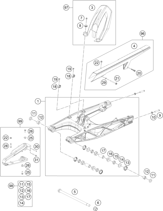 Sprängskiss: Swing Arm – KTM 200 Duke, black, ABS - CKD 2020