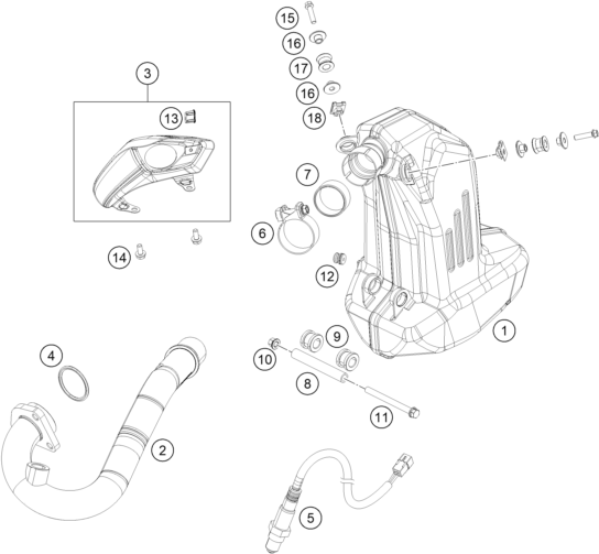 Sprängskiss: Exhaust System – KTM 200 DUKE WH. W/O ABS B.D. 15