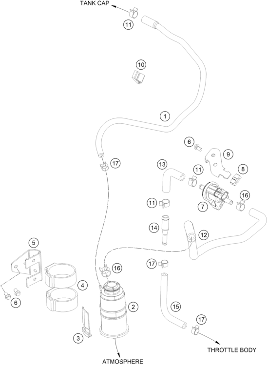 Sprängskiss: Evaporative Canister – KTM 200 Duke, orange-CKD 2019