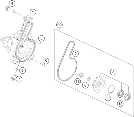 Sprängskiss: Water Pump – KTM 125 DUKE ORANGE ABS 2015