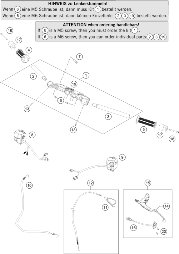 Sprängskiss: Handlebar, Controls – KTM RC 390 WHITE ABS B.D. 14