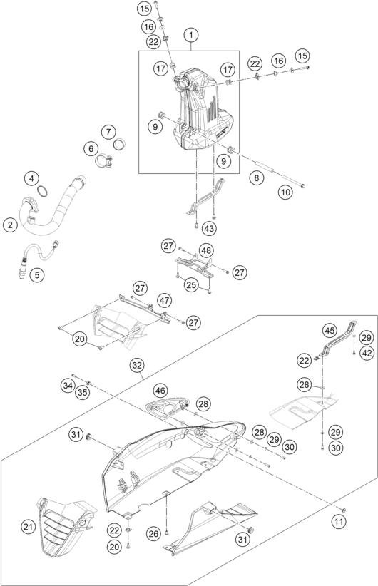 Sprängskiss: Exhaust System – KTM RC 125 BLACK ABS B.D. 2015