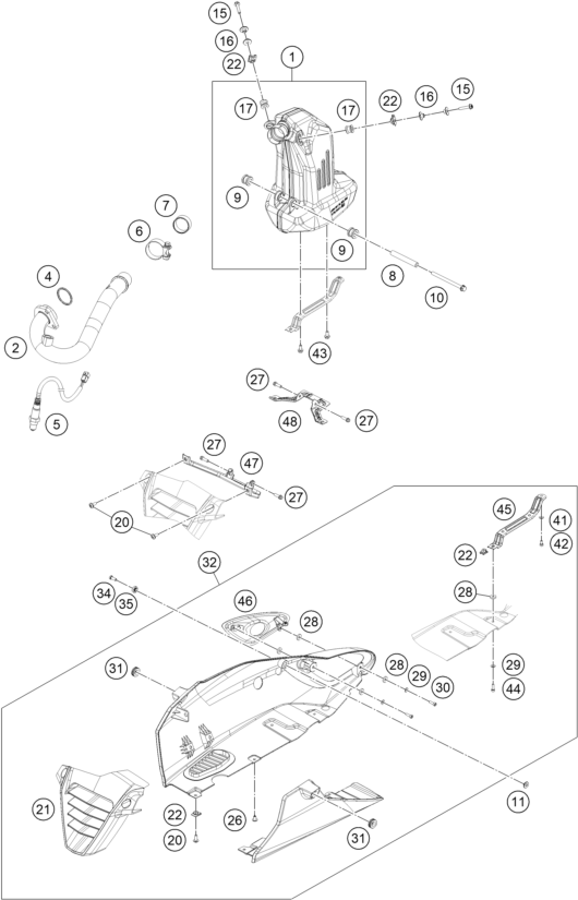 Sprängskiss: Exhaust System – KTM RC 390 WHITE ABS B.D. 14