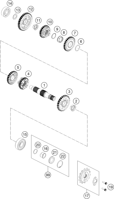 Sprängskiss: Transmission II - Countershaft – KTM 250 Duke, white 2019