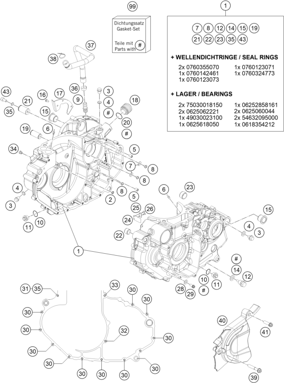 Sprängskiss: Engine Case – KTM 690 ENDURO R ABS 2016