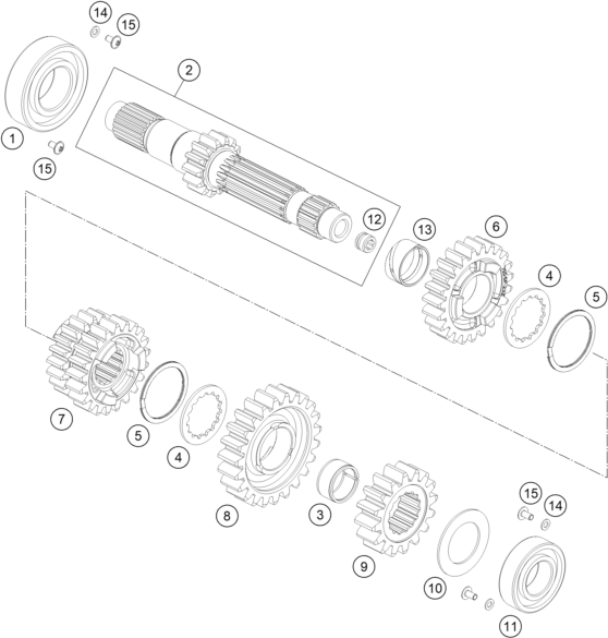 Sprängskiss: Transmission I - Main Shaft – KTM 690 ENDURO R ABS 2016