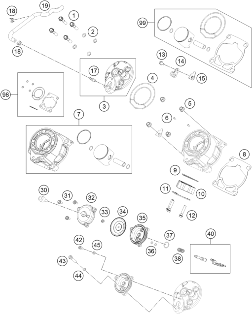 Sprängskiss: Cylinder, Cylinder Head – KTM 65 SX 2016