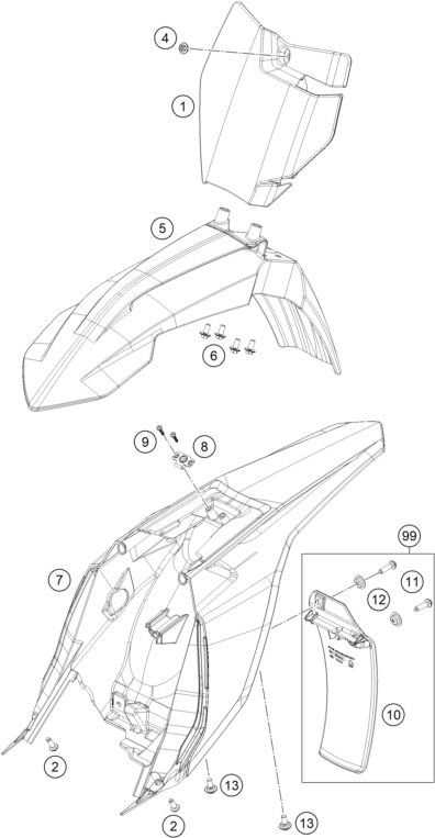 Sprängskiss: Mask, Fenders – KTM 65 SX 2022